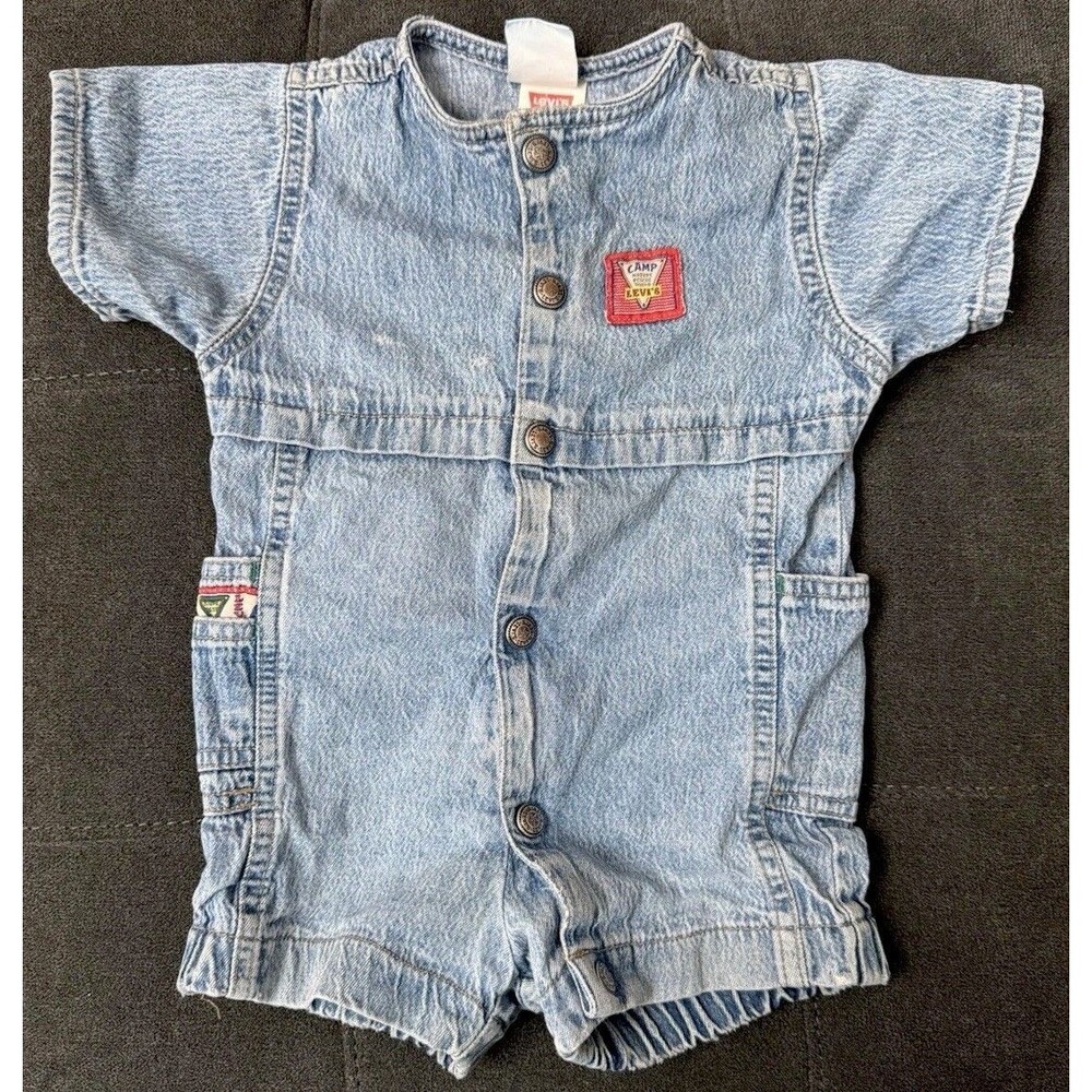 Vintage Levi’s Baby Denim Romper-Camp Levi’s Patch 90’s Light Wash Jean Shortall